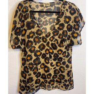 SHOW ME YOUR MUMU Sheer Leopard Animal Print Blouse Top Short Sleeve Vneck M